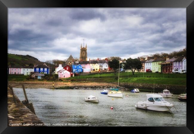 Aberaeron Harbour and Church Framed Print by Linda Cooke