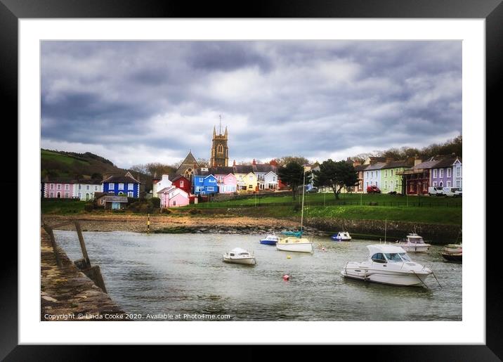 Aberaeron Harbour and Church Framed Mounted Print by Linda Cooke