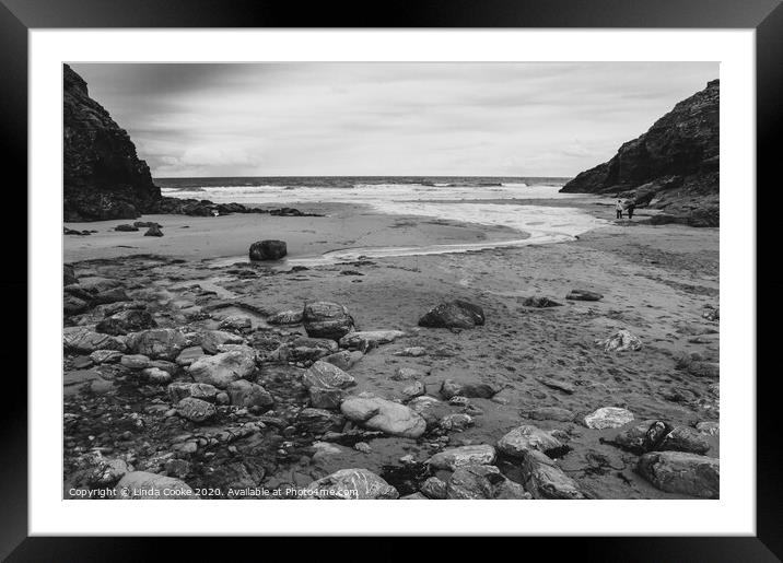 Chapel Porth Monochrome Framed Mounted Print by Linda Cooke