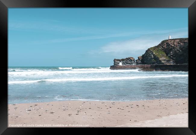 Calm Day at Portreath Framed Print by Linda Cooke