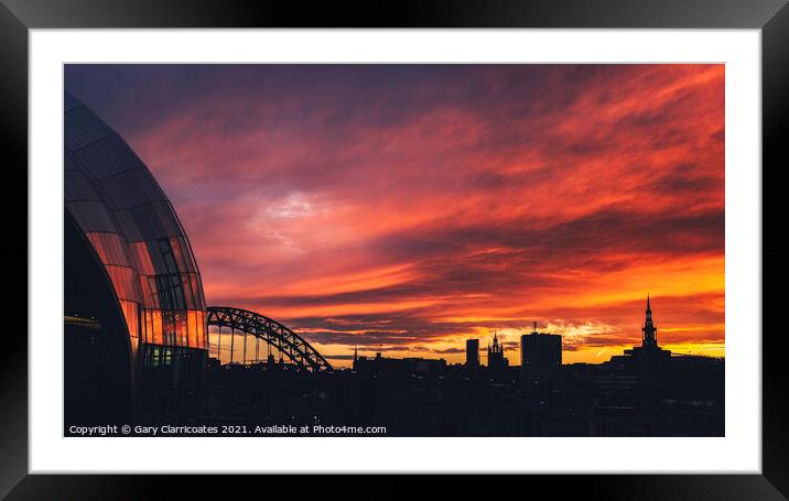 A Newcastle Skyline Sunset Framed Mounted Print by Gary Clarricoates