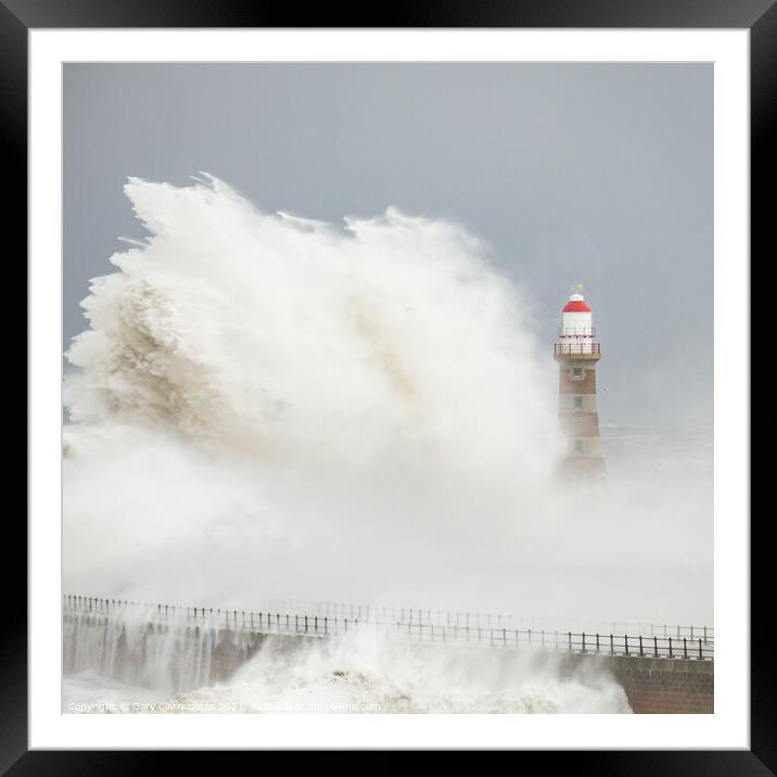 Storm at Roker Lighthouse Framed Mounted Print by Gary Clarricoates