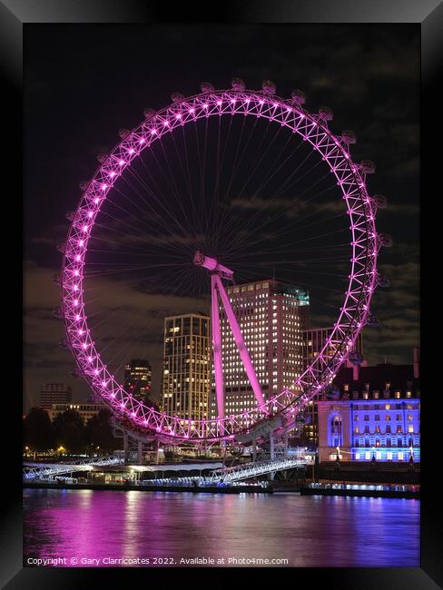 London Eye at Night Framed Print by Gary Clarricoates