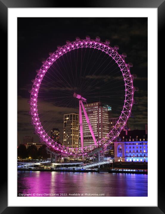 London Eye at Night Framed Mounted Print by Gary Clarricoates