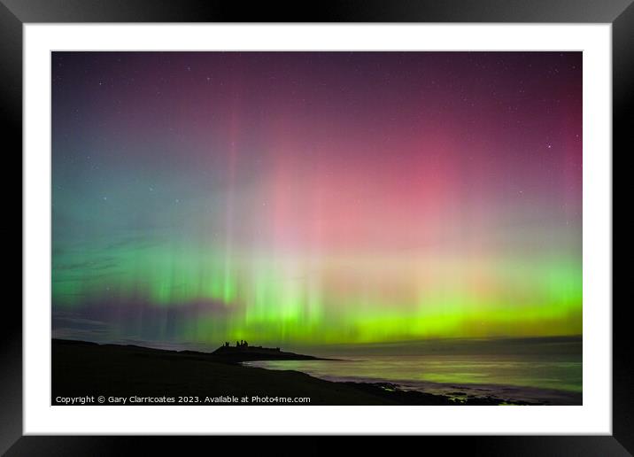 Northern Lights at Dunstanburgh Castle Framed Mounted Print by Gary Clarricoates