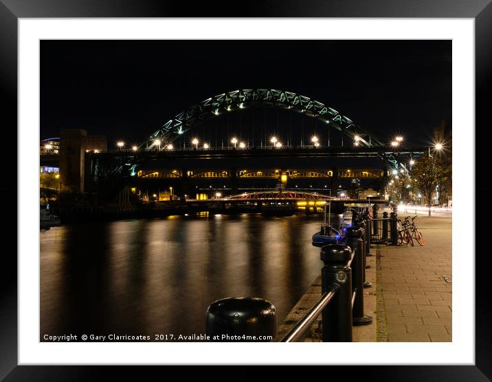 Tyne Bridge at Night Framed Mounted Print by Gary Clarricoates