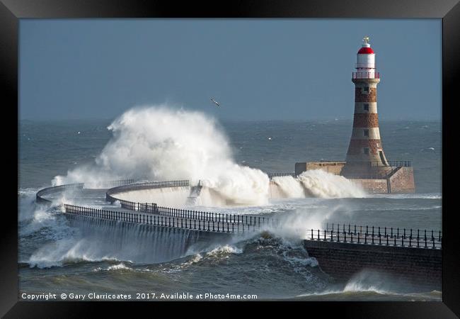 Stormy Waters at Roker Lighthouse Framed Print by Gary Clarricoates
