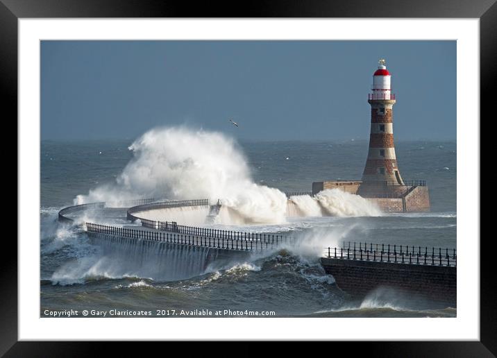 Stormy Waters at Roker Lighthouse Framed Mounted Print by Gary Clarricoates