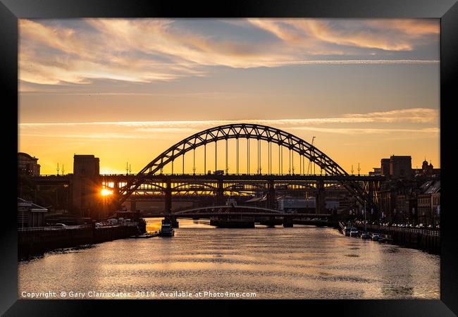 Tyne Bridge at Sunset Framed Print by Gary Clarricoates