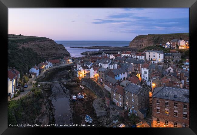 Staithes at Dusk Framed Print by Gary Clarricoates