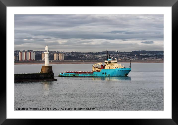 Oil Supply boat leaving Aberdeen Harbour Framed Mounted Print by Brian Sandison