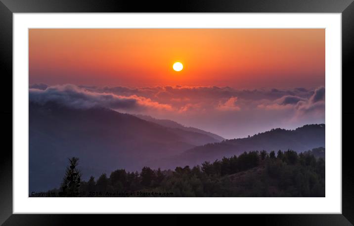 Sunset above clouds at altitude in Troodos Montain Framed Mounted Print by Alan Hill