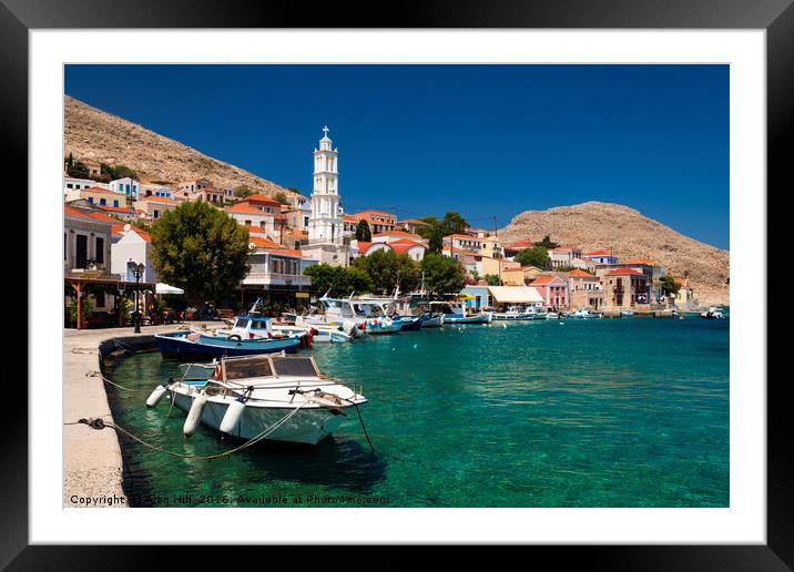 Multi-coloured buildings of Halki Island Framed Mounted Print by Alan Hill