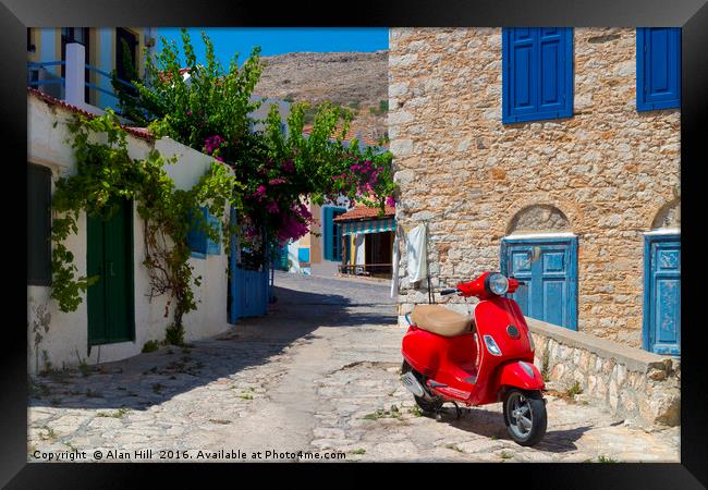 Multi-coloured buildings of Halki Island (Chalki) Framed Print by Alan Hill