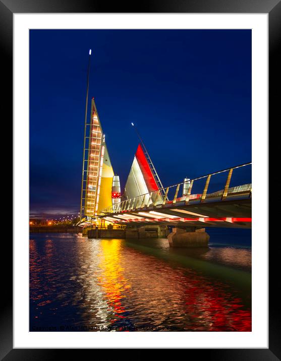 Twin Sails lifting bridge and reflections, Poole H Framed Mounted Print by Alan Hill