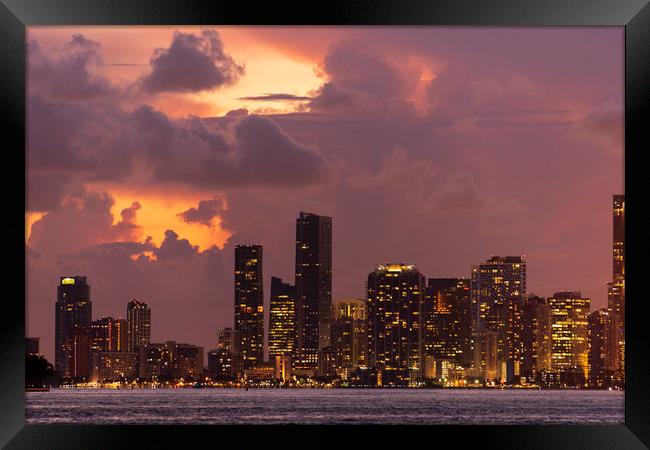 Miami City Downtown district buildings at sunset Framed Print by Alan Hill