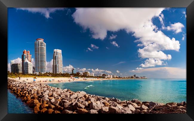 Miami Beach panorama - sun, sand and sea Framed Print by Alan Hill