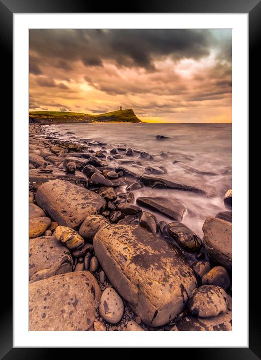 Rocks and ledges of Kimmeridge Bay at sunset Framed Mounted Print by Alan Hill
