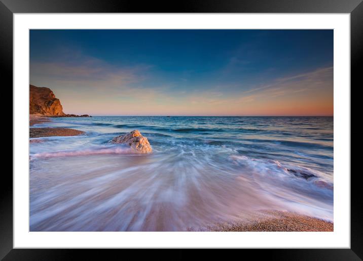 Serene South Dorset Beach and Sea at Sunset  Framed Mounted Print by Alan Hill
