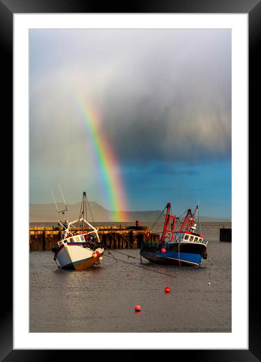 Rainbow over fishing boats at Lyme Regis Framed Mounted Print by Alan Hill