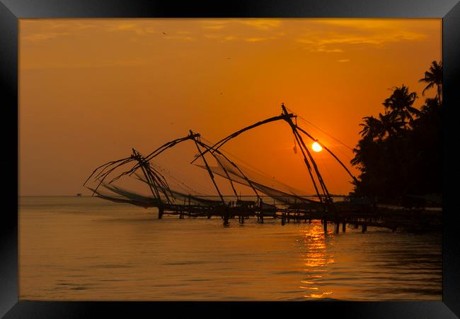 Chinese Fishing Nets at Sunset Framed Print by Alan Hill