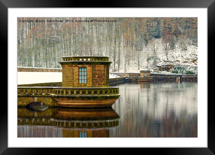 ladybower reservior valce houses snow Framed Mounted Print by gary hutchinson