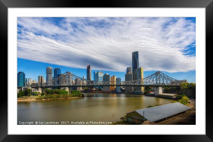 Brisbane city skyline with Story bridge Framed Mounted Print by Ian Leishman