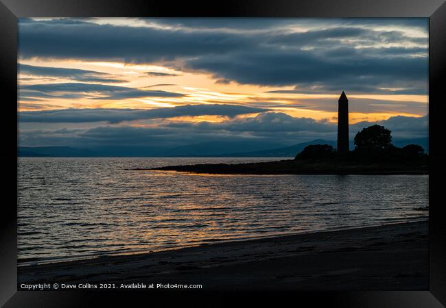 Silhouette of the Battle of Largs Pencil Monument  Framed Print by Dave Collins