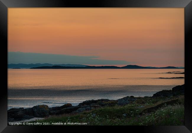 Sunset on the Mull of kintyre looking at the Isle of Islay in Argyll and Bute, Scotland Framed Print by Dave Collins