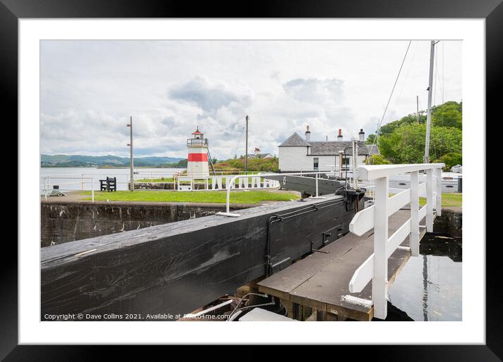 The sea lock gates at the western end of the Crinan Canal. Framed Mounted Print by Dave Collins