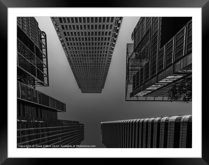 Looking up at the Skyscrapers in docklands on the isle of Dogs in East London, UK Framed Mounted Print by Dave Collins