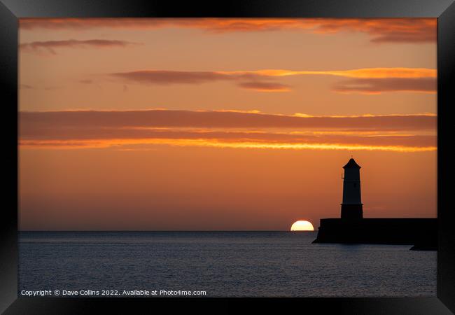 Sunrise behind the light tower, Berwick upon tweed  Framed Print by Dave Collins