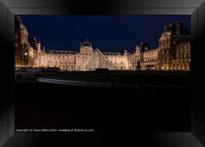 The Louvre illuminated at night from Place Du Carrousel, Paris, France Framed Print by Dave Collins