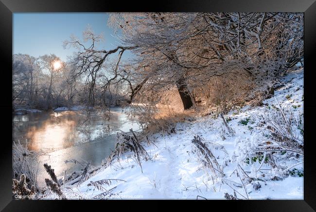 Sunrise over the River Teviot after snow in the Scottish Borders Framed Print by Dave Collins