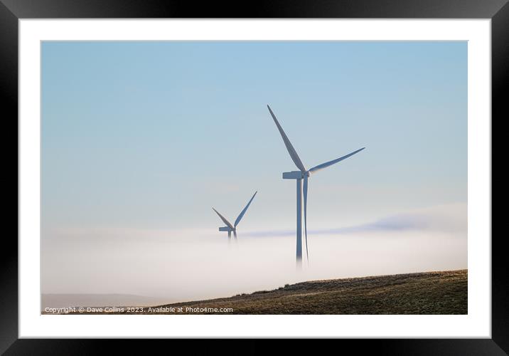 Wind Turbines in the mist in the hills of Northumberland, England Framed Mounted Print by Dave Collins