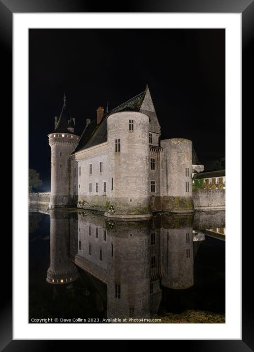 Night Reflections of Château de Sully-sur-Loire and the surrounding moat, Sully-sur-Loire, France Framed Mounted Print by Dave Collins