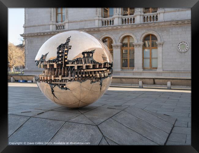 The Sphere Within Sphere art installation outside the  Berkeley Library at the center of Trinity College, Dublin, Ireland Framed Print by Dave Collins