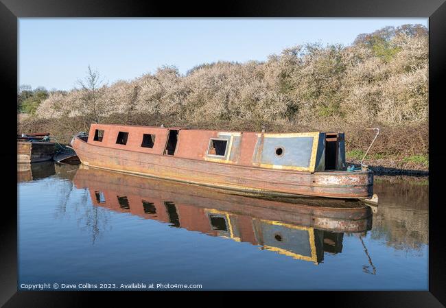 Rusty Canal Barge Narrow boat Awaiting Restoration on the Grand Union Canal, Rickmansworth, Hertfordshire, England. Framed Print by Dave Collins