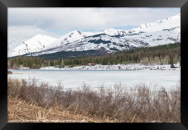 Frozen Lower Summit lake with lakeside cabins on the Kenai Peninsular, Alaska, USA Framed Print by Dave Collins
