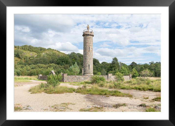 Statue of the Unknown Highlander at the top of the 1745 Jacobite rising memorial at Glenfinnan, Highlands, Scotland Framed Mounted Print by Dave Collins