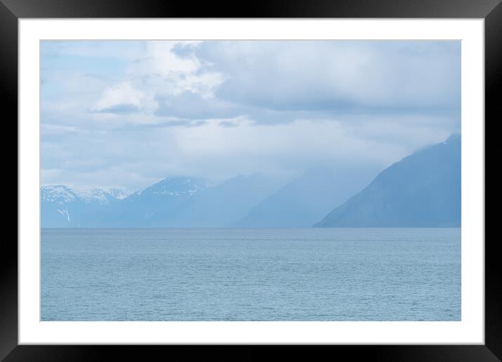Distance Mountains in mist in Prince William Sound, Alaska, USA Framed Mounted Print by Dave Collins