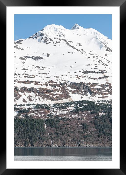 Melt water running down the side of a snow covered mountain, Whittier, Alaska, USA Framed Mounted Print by Dave Collins