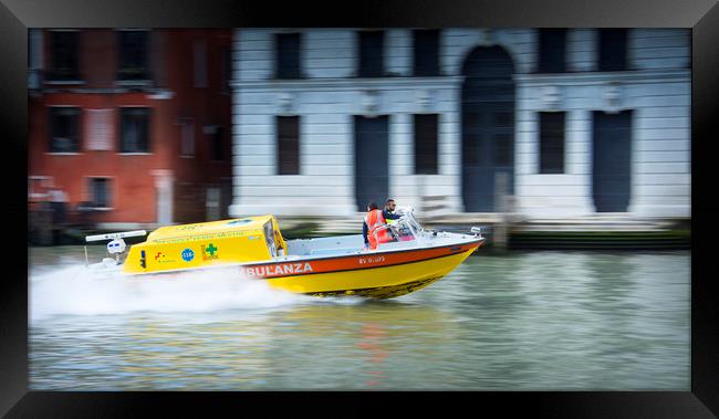 Emergency Ambulance in Venice. Framed Print by Dave Collins