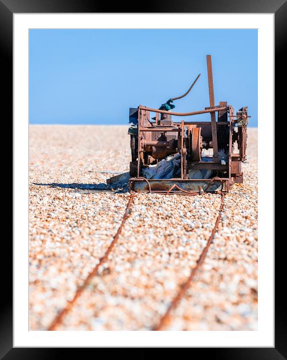 Disused Winch, Dungeness Beach, Kent, England Framed Mounted Print by Dave Collins