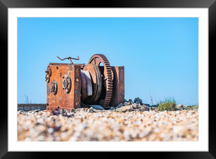 Rusty Winch, Dungeness, Kent, England Framed Mounted Print by Dave Collins