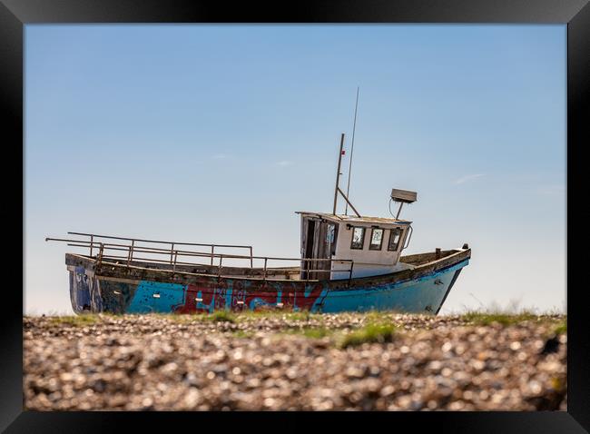 Beached Fishing Boat, Dungeness, Kent,England Framed Print by Dave Collins