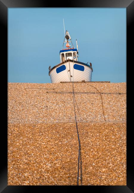 Beached Fishing Boat, Dungeness Beach, Kent, Engla Framed Print by Dave Collins