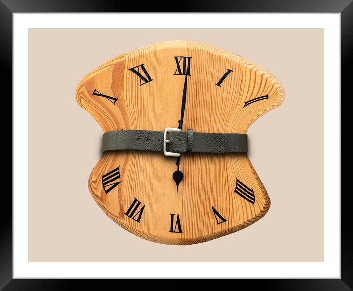 Tight for Time - Distorted Clock with belt pulled  Framed Mounted Print by Dave Collins