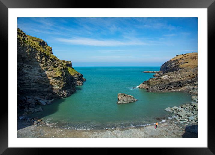 Tintagel Haven, on the Eastern side of Tintagel Framed Mounted Print by Dave Collins