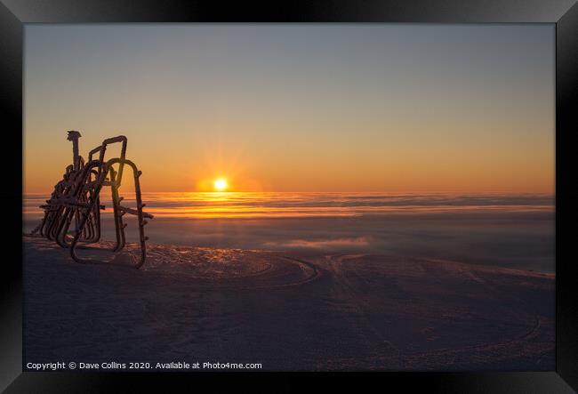 Arctic Sun over mist and Ski Rack, Yllas, Finland Framed Print by Dave Collins
